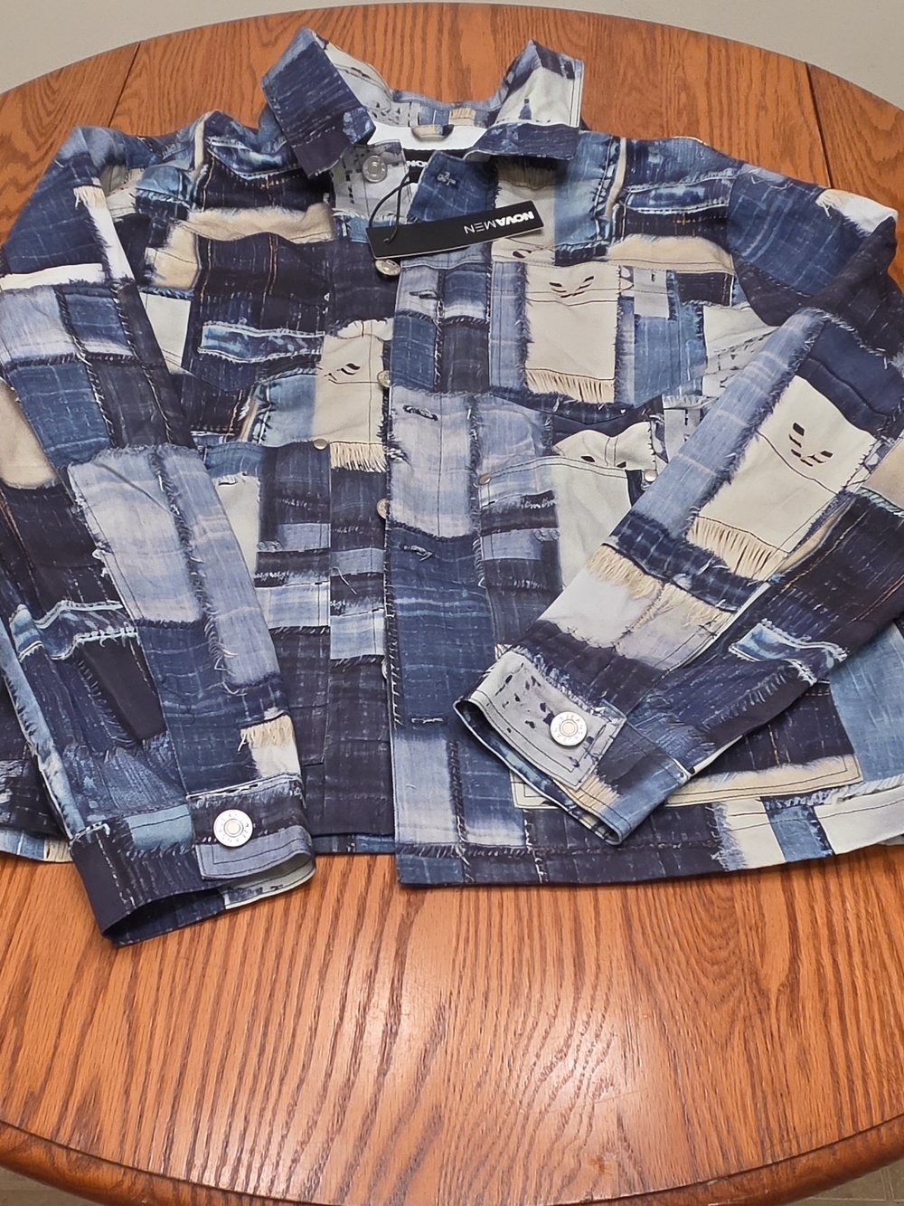 Novamen Men’s Blue Patchwork Lightweight Shirt Jacket Size M - Picture 4 of 9